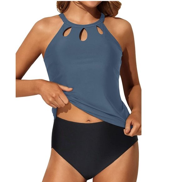 YONIQUE Two Piece High Neck Tankini Swimsuit 🏖️ NEW WITH TAGS! - Picture 5 of 12
